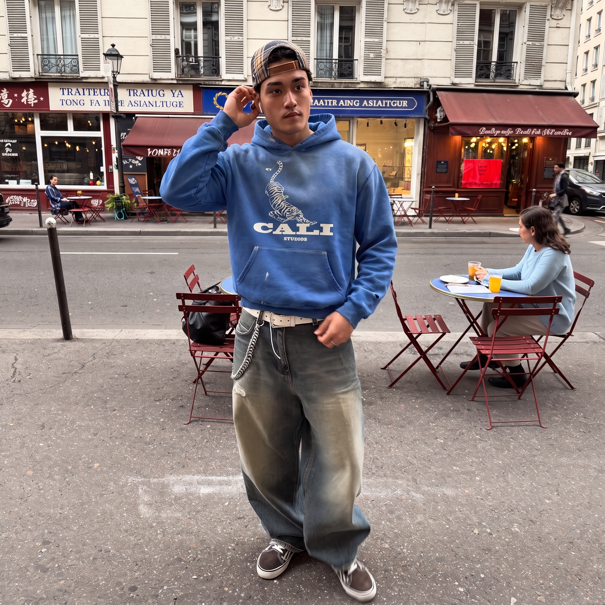 Washed Tiger Hoodie - Blue