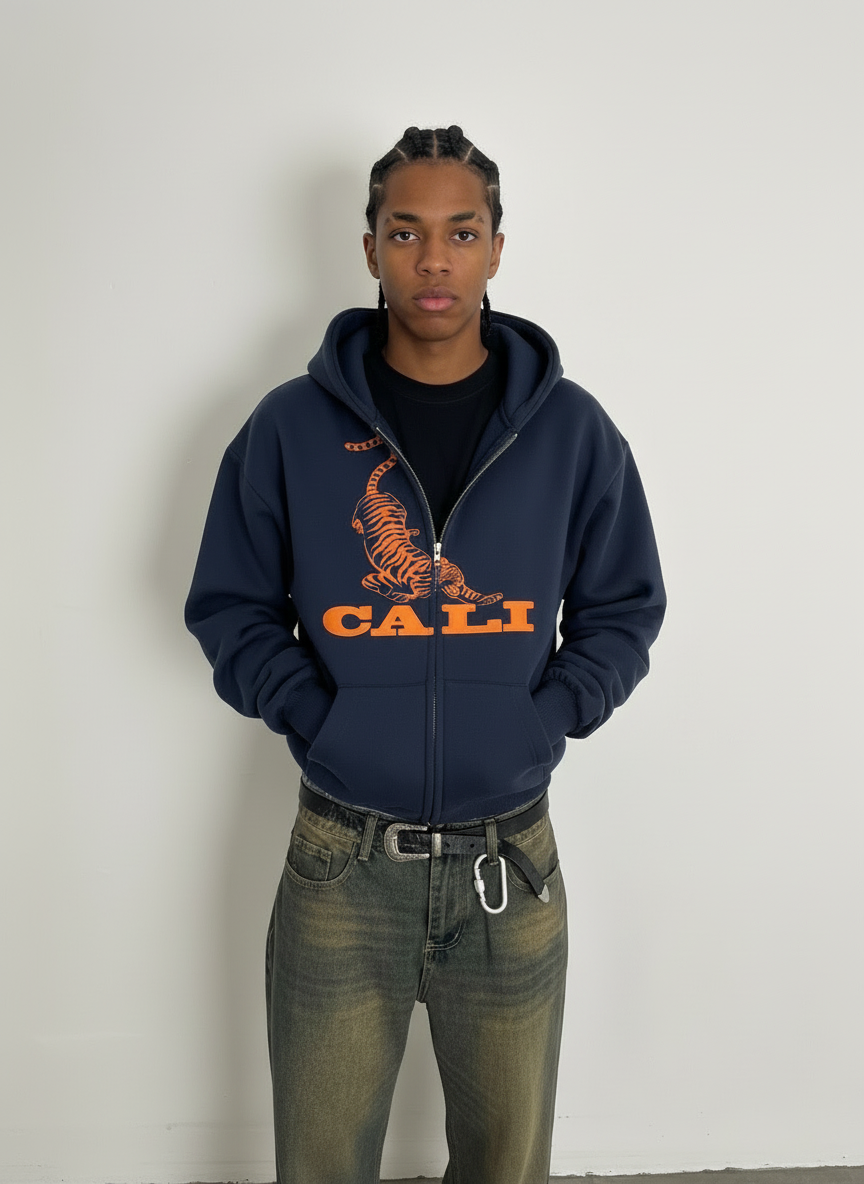 Tiger Zip Hoodie - Navy