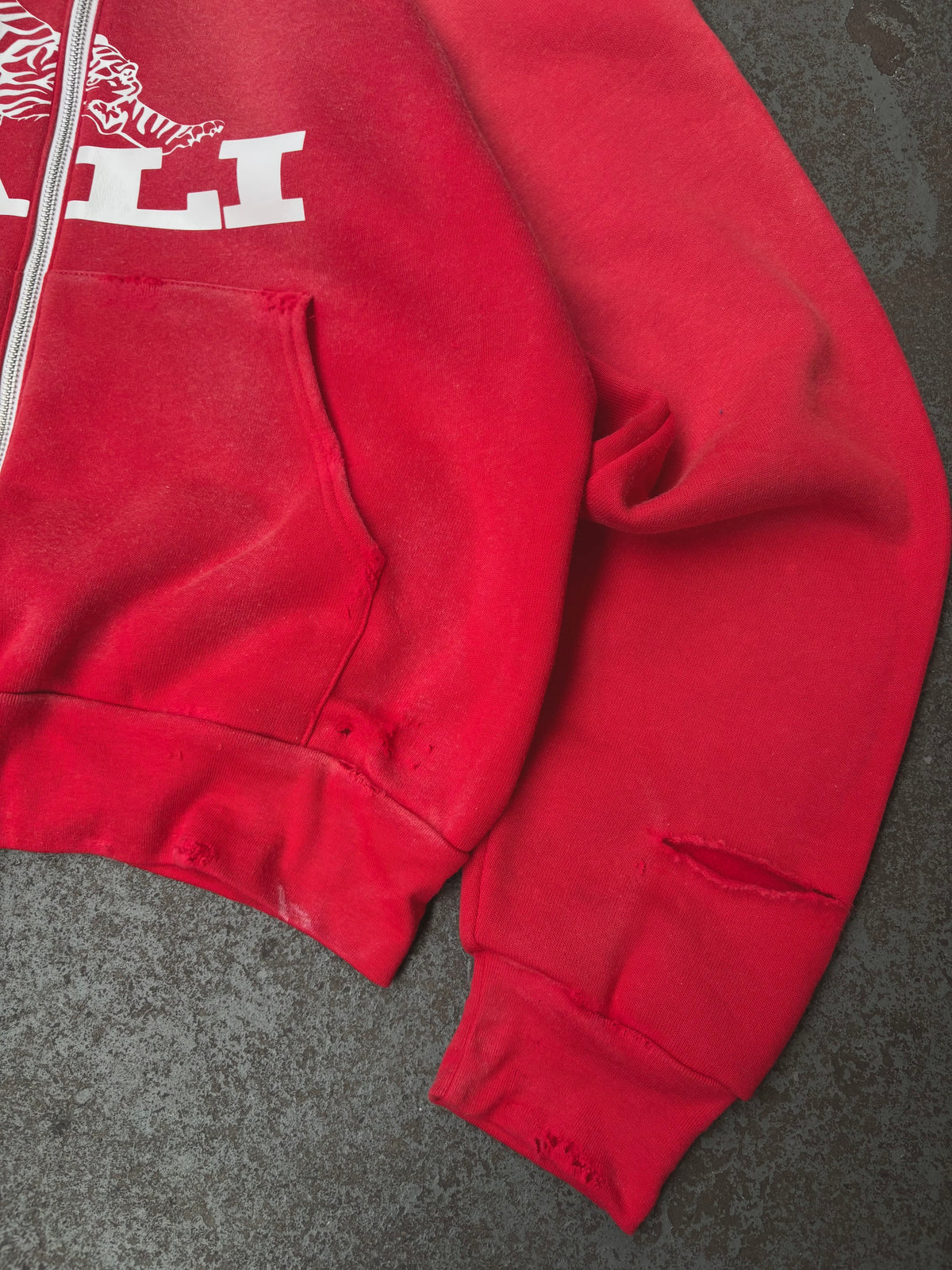 Washed Tiger Zip Hoodie - Red