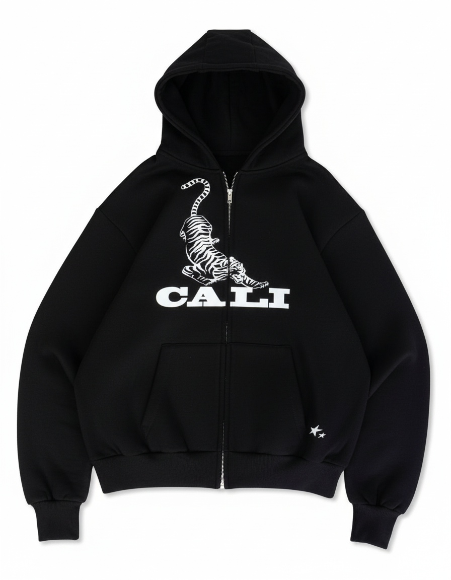 Tiger Zip Hoodie - Black