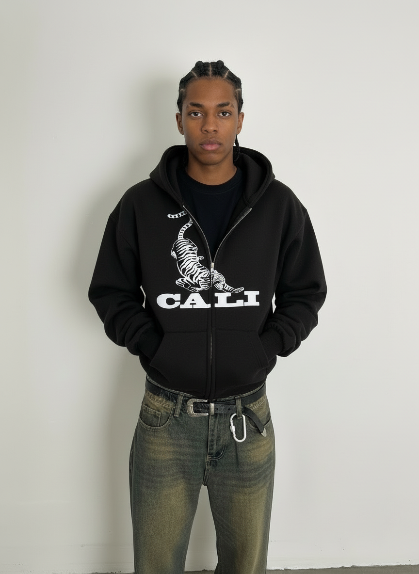 Tiger Zip Hoodie - Black