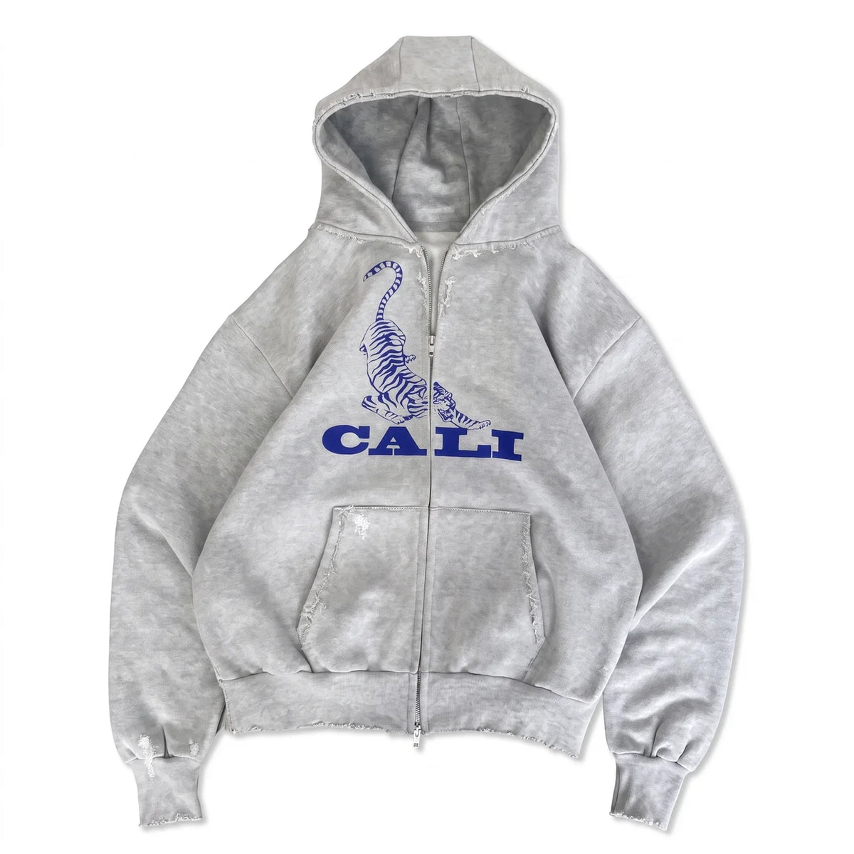 Washed Tiger Zip Hoodie - Grey