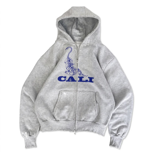Washed Tiger Zip Hoodie - Grey