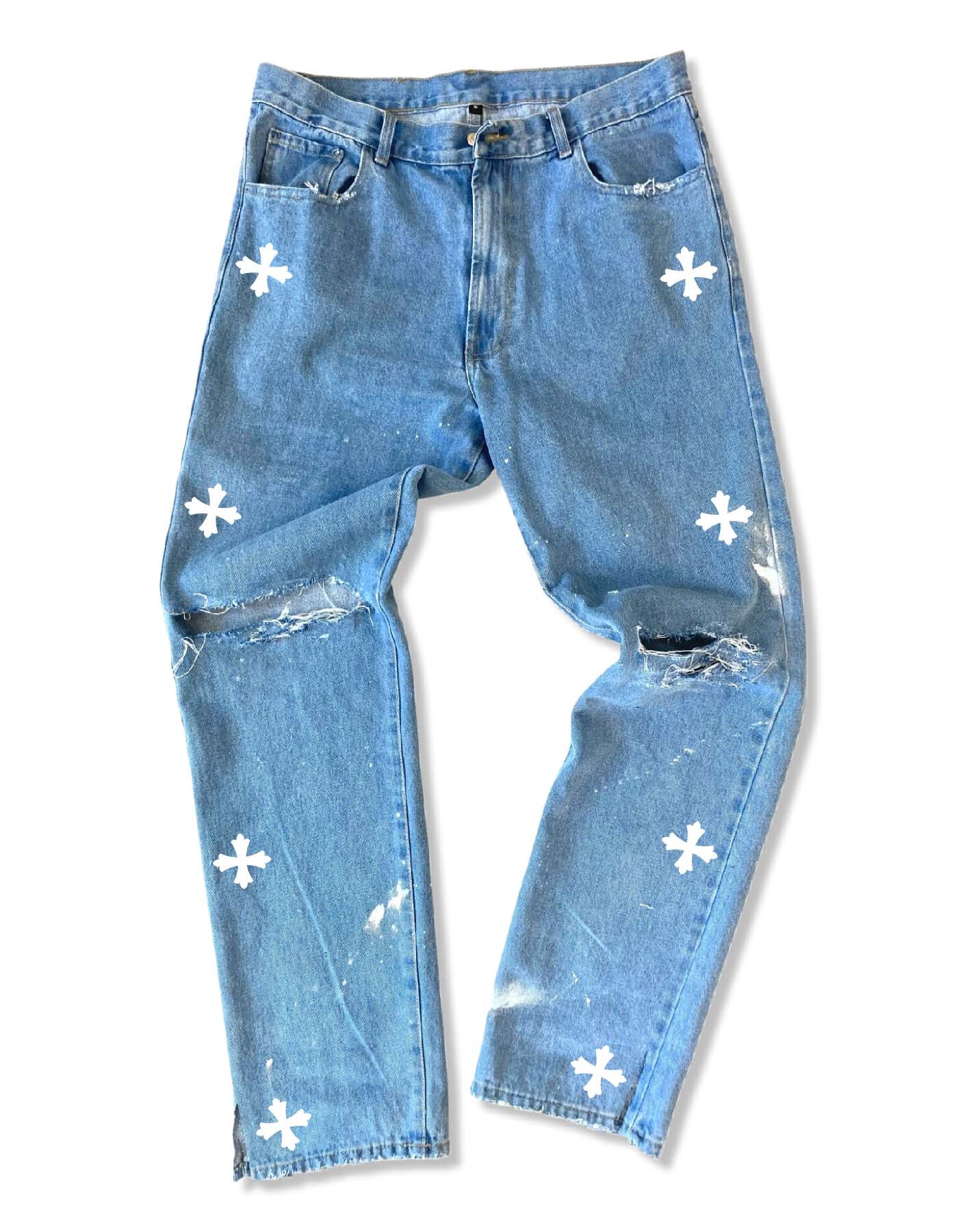 Destroyed Iron Jeans - Blue/white