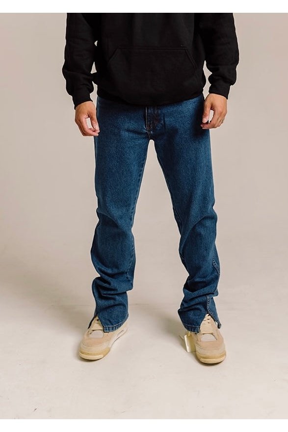 Split Hem Denim Jeans - Indigo