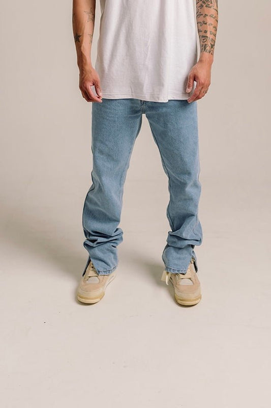 Split Hem Denim Jeans - Light Blue